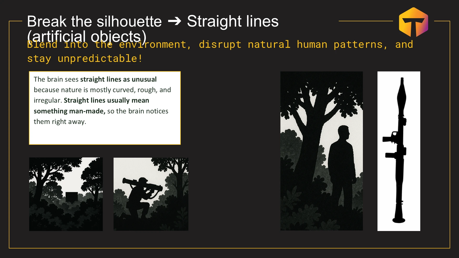 Break the silhouette ➔ Straight lines (artificial objects) Blend into the environment, dis מתוך המצגת דרכים לגילוי רחפנים