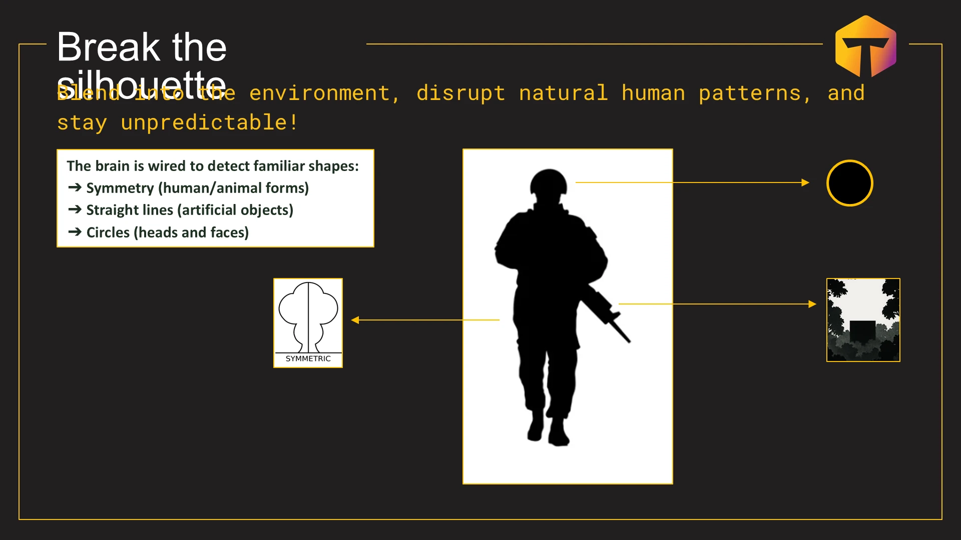 Break the silhouette Blend into the environment, disrupt natural human patterns, and stay  מתוך המצגת דרכים לגילוי רחפנים